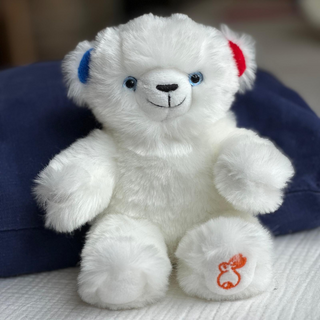 Ours en peluche bleu, blanc, rouge, marque française, La Pelucherie