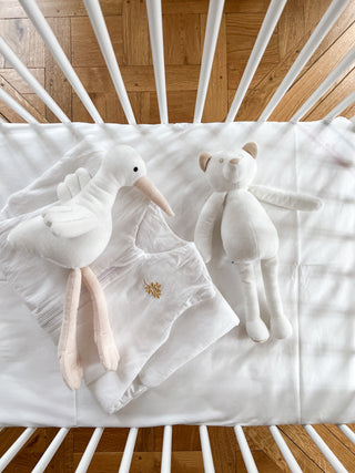 Peluche naissance cigogne, peluche naissance ours, cadeau marque française, La Pelucherie