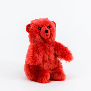 Petit ours Jules rouge, cousue main, La Pelucherie