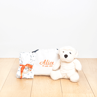 Box naissance (lange; body 3 mois; hochet lapin)