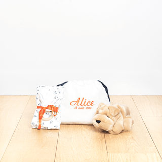 Box naissance (lange; body 3 mois; hochet lapin)