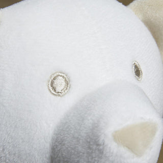 Zoom peluche naissance, doudou ours, cousu main