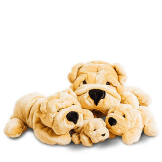Famille de peluches Chien Hector en velours beige – peluches artisanales La Pelucherie, à partir de 75€, cadeau tendre et haut de gamme, haut de gamme, magasin peluche, La Pelucherie