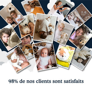 Photos d'enfants joyeux avec des peluches artisanales, haut de gamme, boutique France, La Pelucherie