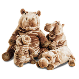 Famille d'hippopotames en peluche, garantie à vie, made in Italy, La Pelucherie
