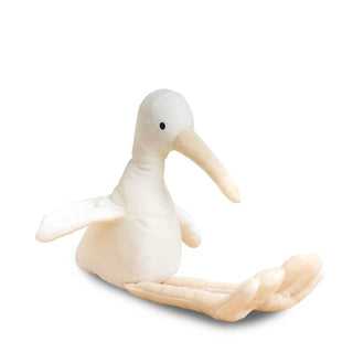Doudou cigogne blanc tout doux pour nouveau-né – Mon Premier doudou par La Pelucherie, peluche artisanale de luxe, garantie à vie, boutique France, La Pelucherie