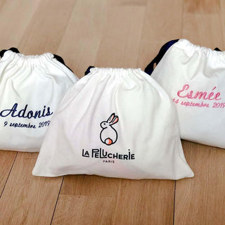 Sacs en coton personnalisables, logo peluche lapin, garantie à vie, fabriqué en Italie, La Pelucherie