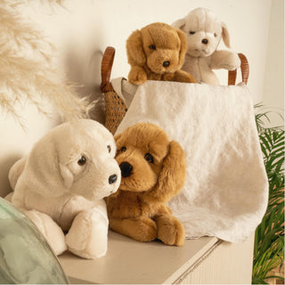 Chiens en peluche, crème et marron, décoration, cousu main, made in Italy, La Pelucherie