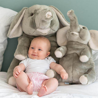 Peluche pour bébé, duo éléphants tout doux, animaux de la savane, cousu main, conçu en France, La Pelucherie