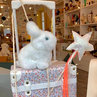 Lapin Léon blanc vue de profil, La Pelucherie