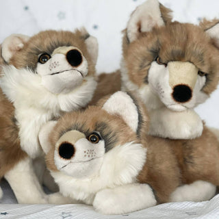 Famille d'animaux sauvages, loups tout doux, réaliste, fabriqué en Italie, La Pelucherie