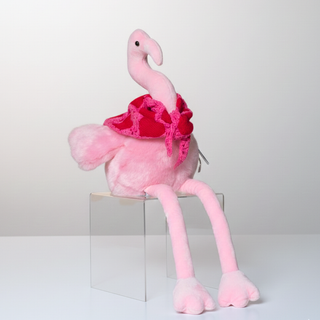 Peluche de qualite Flamand rose Suzie collection ptit coeur bandana rose à coeur