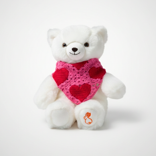 Peluche d'exception Ours Emile blanc collection ptit coeur avec bandana rose coeur
