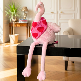 Peluche de qualite Flamand rose Suzie collection ptit coeur bandana rose à coeur