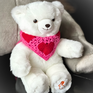 Peluche de qualité Ours Emile blanc collection ptit coeur avec bandana rose coeur