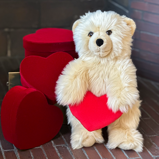 Ours beige en peluche avec cœur rouge pour Saint-Valentin